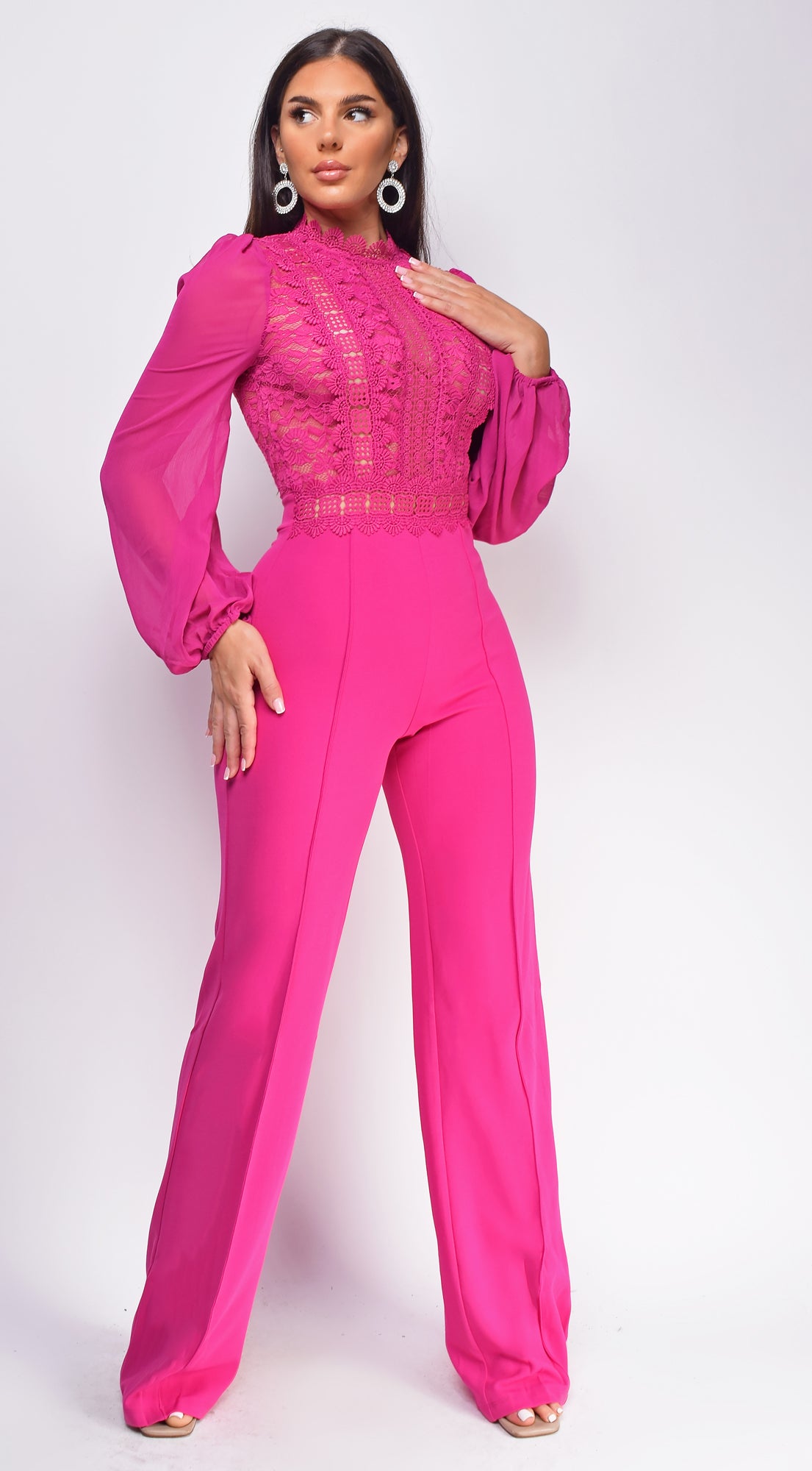 Nerine Magenta Pink Crochet Lace Mesh Jumpsuit – Emprada