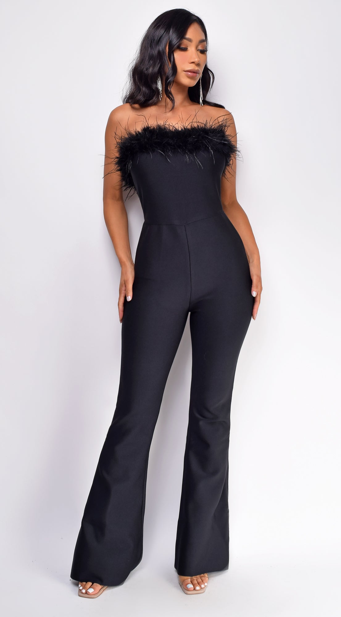 Xoey Black Feather Detail Bandage Jumpsuit – Emprada