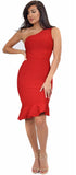 Venus Red Asymmetric Ruffle Bottom Bandage Dress – Emprada