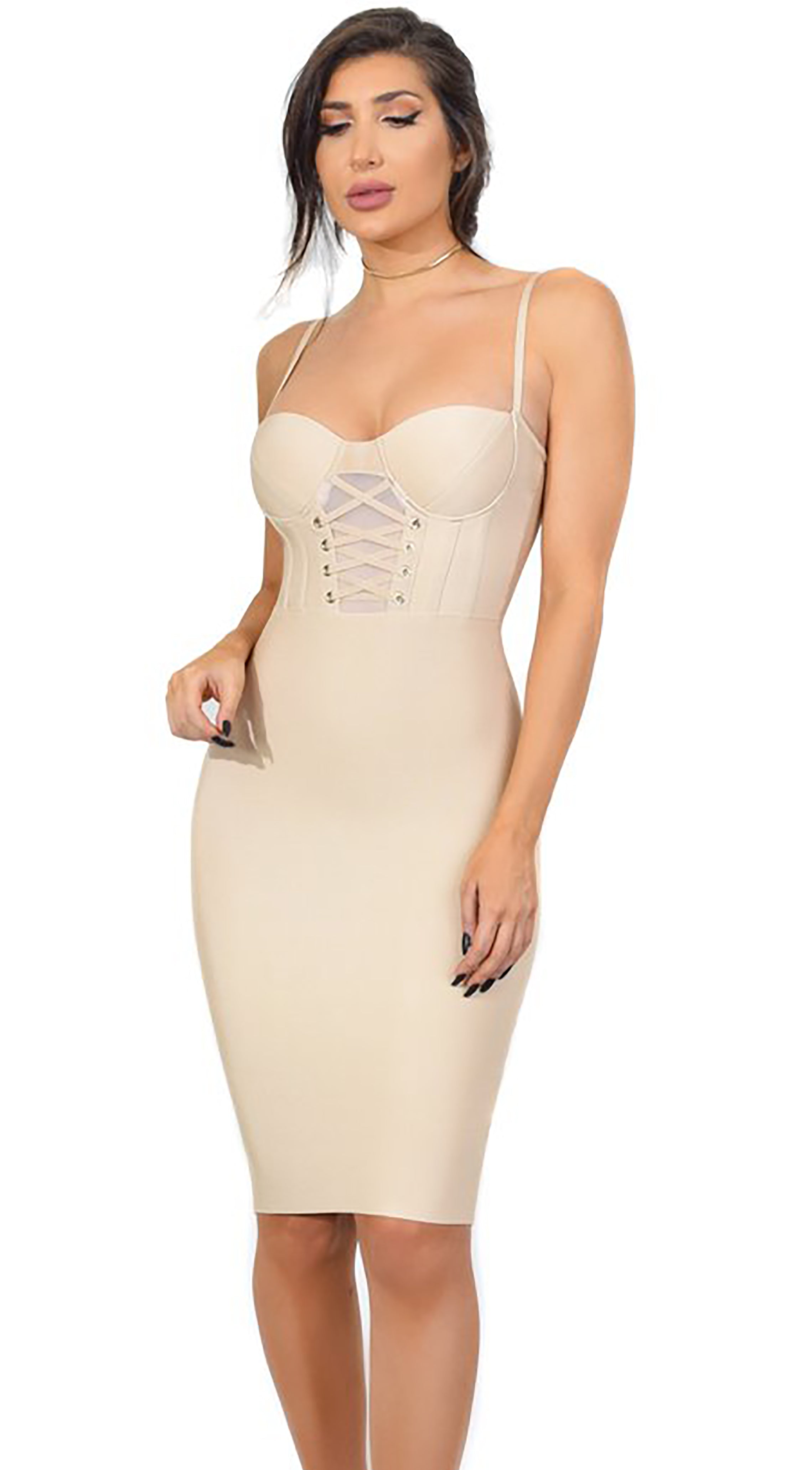 beige bandage dress