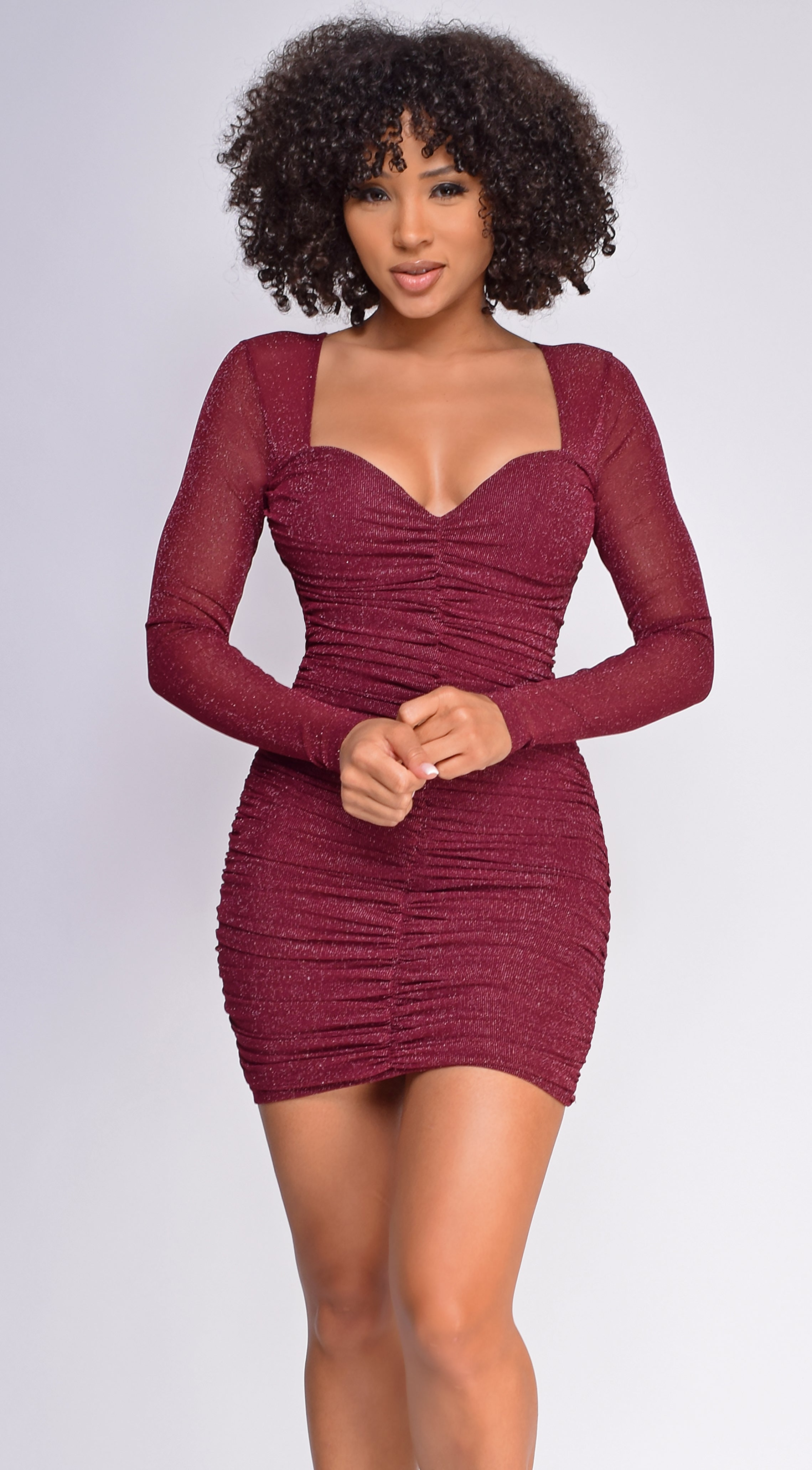 red mesh ruched dress