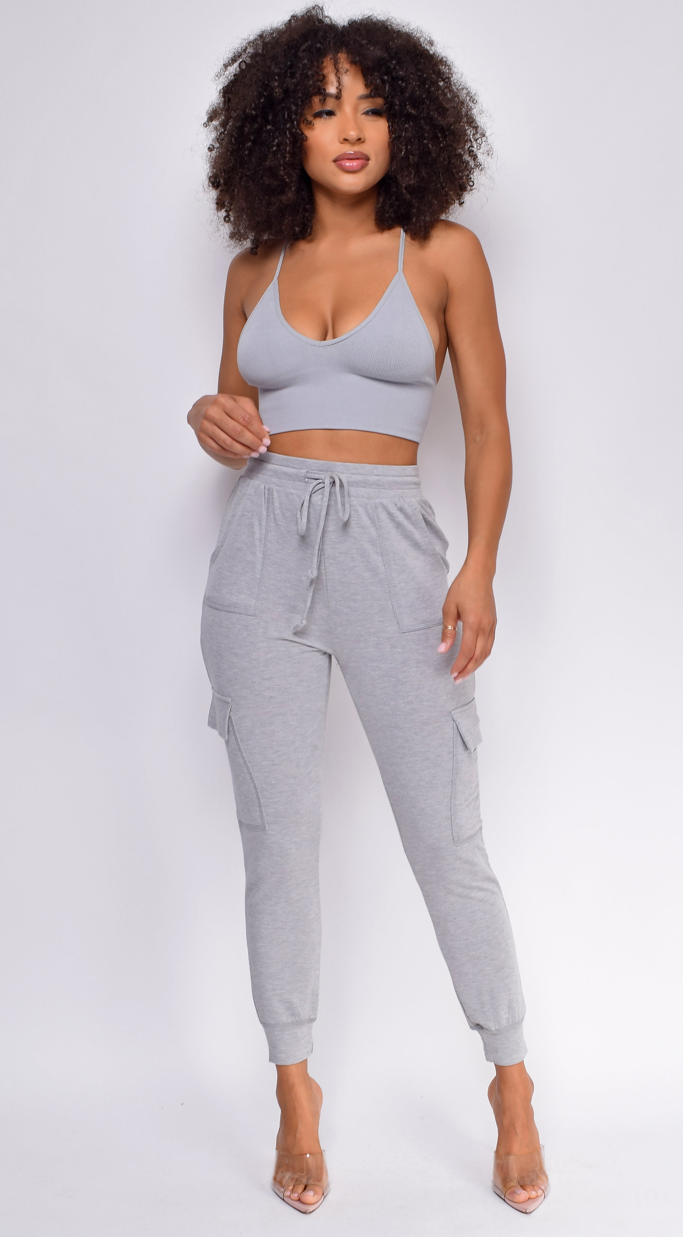 grey high waisted joggers