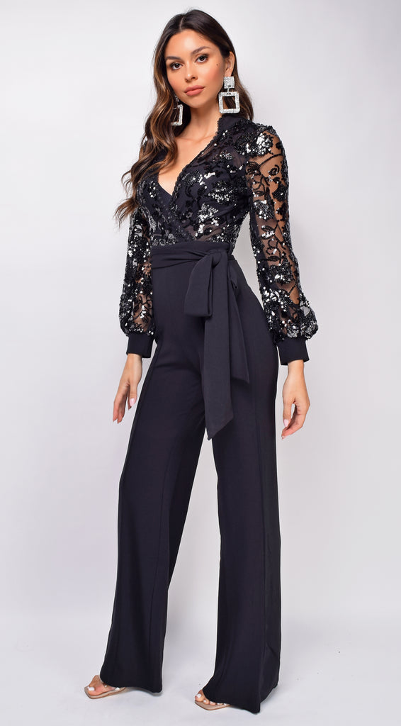 Eve Black Sequin Jumpsuit – Emprada