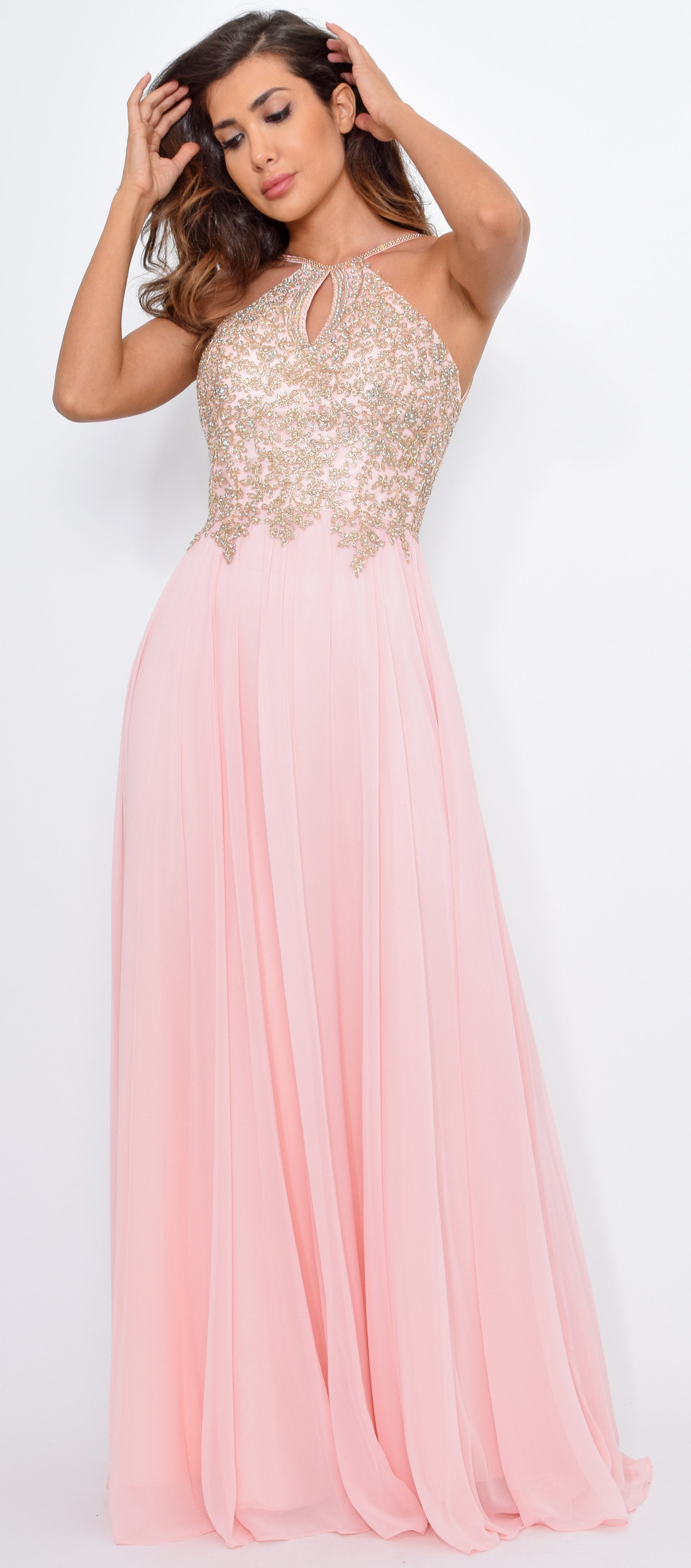 rose pink and gold dress