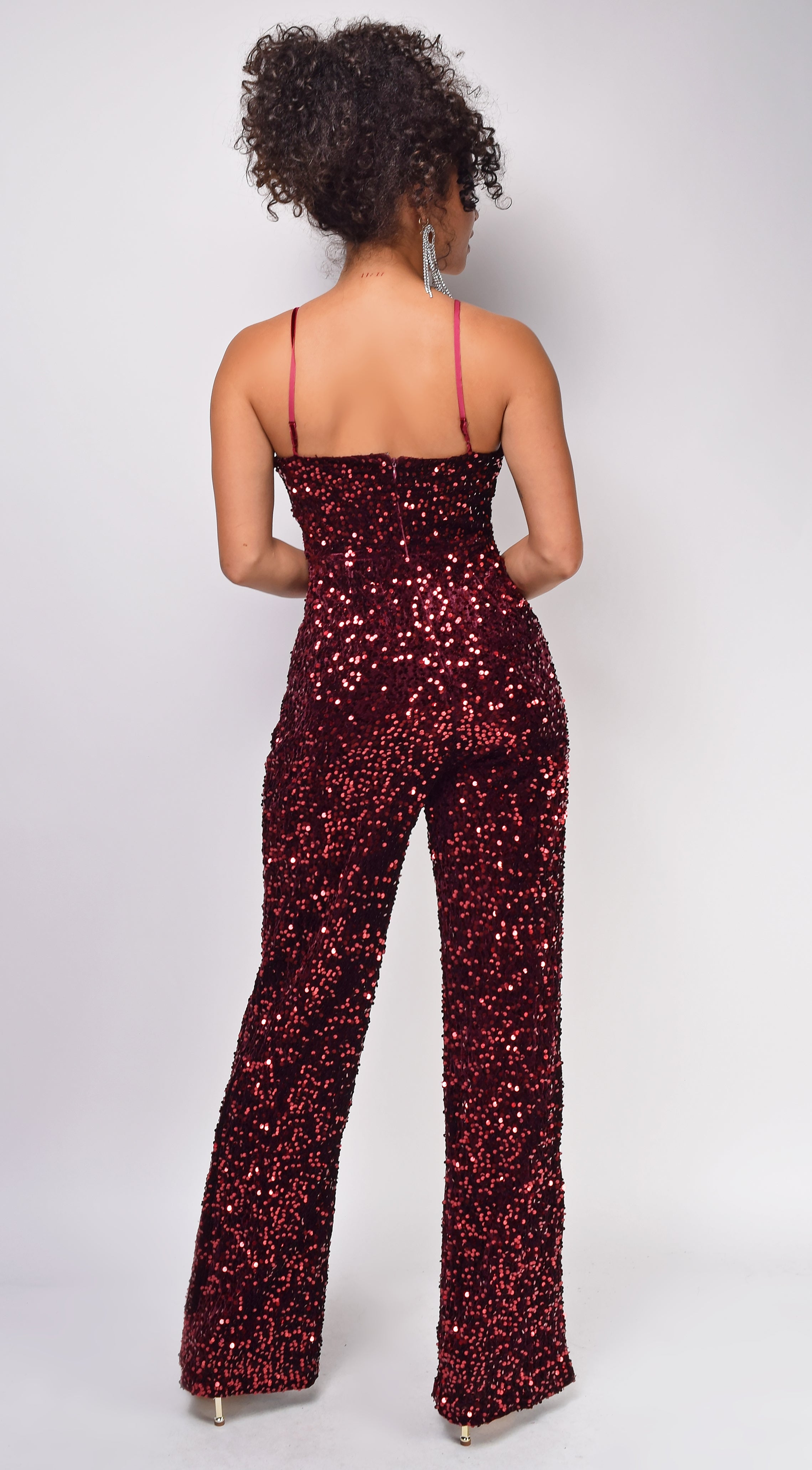 burgundy glitter jumpsuit