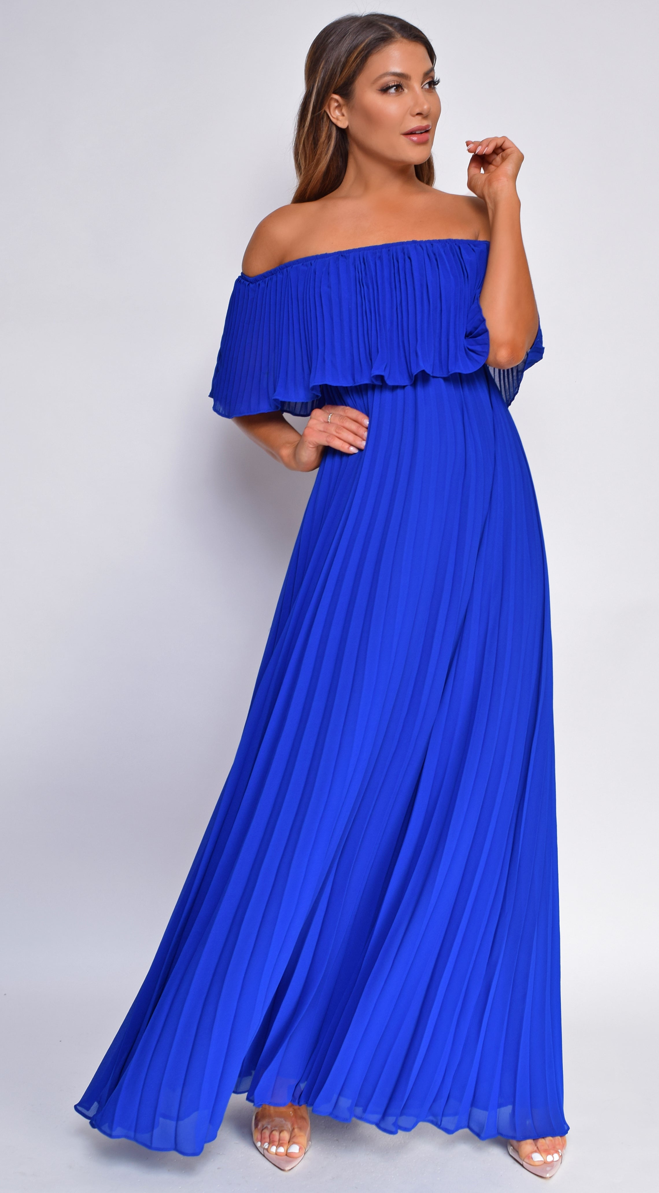 royal blue off the shoulder long dress