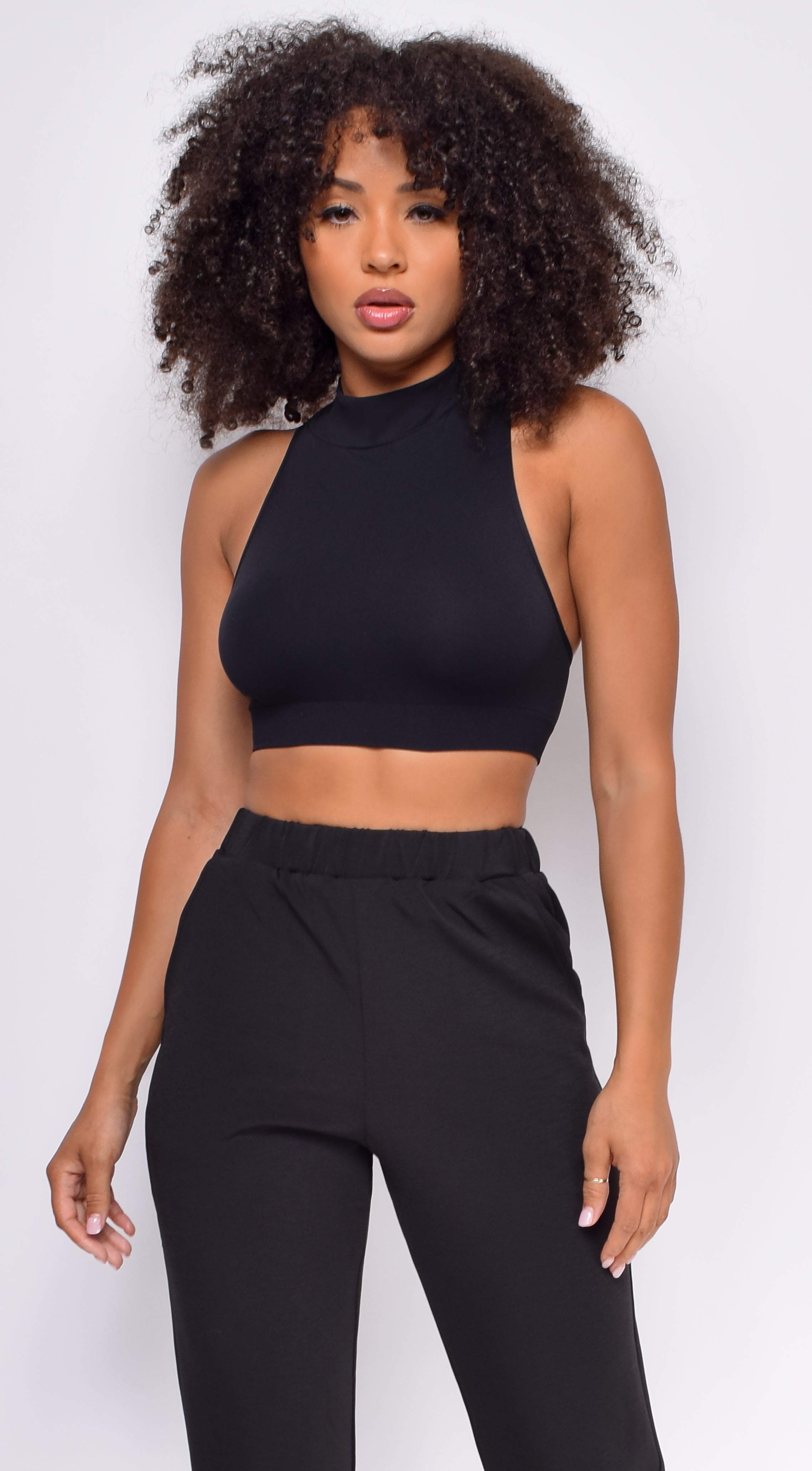 black mock neck top sleeveless