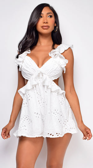 Alanis White Ring Eyelet Cut Out Romper