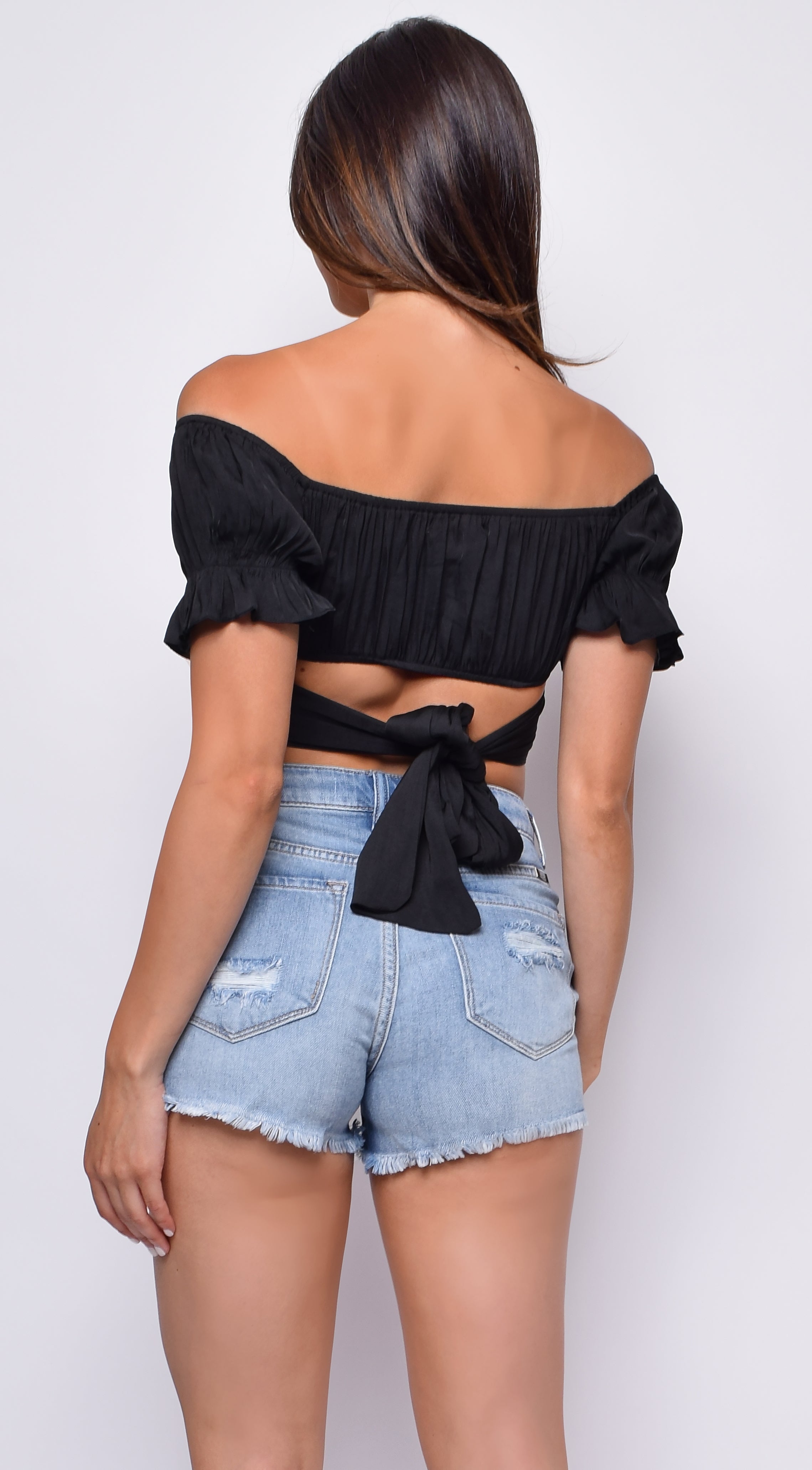 satin off the shoulder crop top