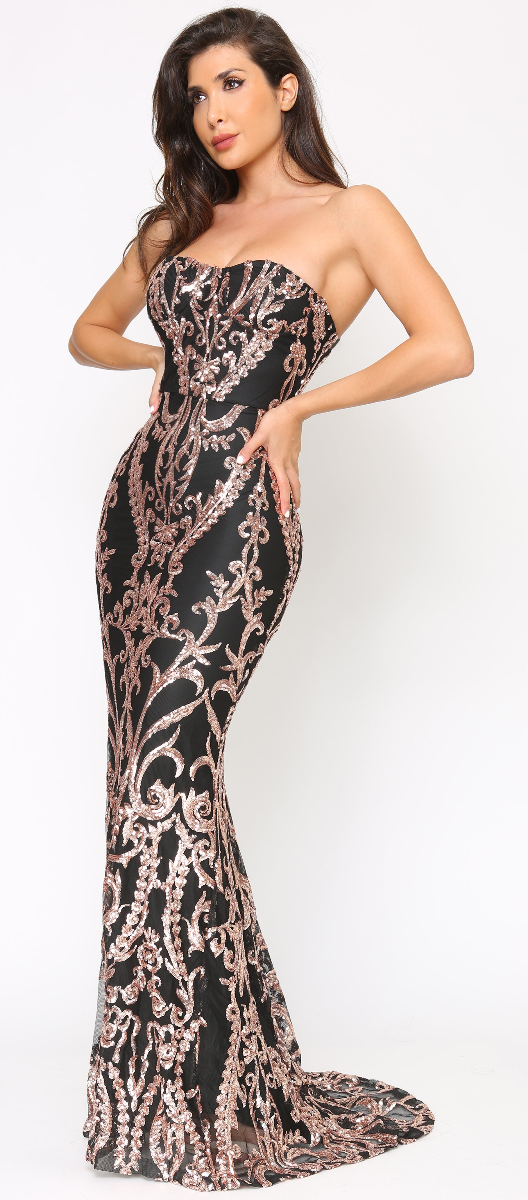 quiz black and rose gold sequin dress