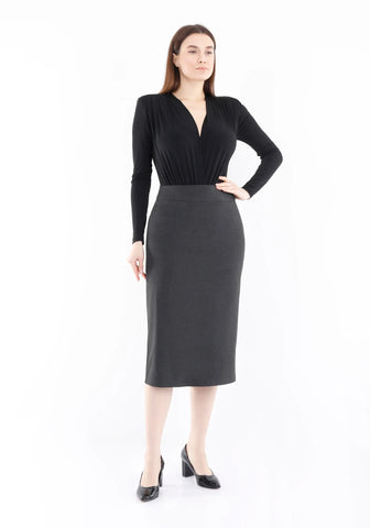 Charcoal Back Vented Midi Dress Skirt