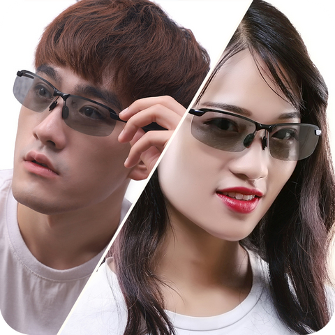 Male and female model wearing product (black frame)