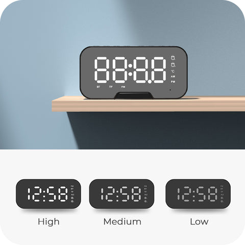 Portable Bluetooth Speaker on a rack and different display brightness and the bottom of the image