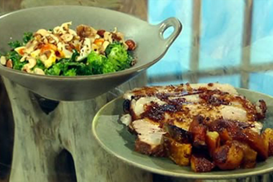 Goan-style pork loin with broccoli salad