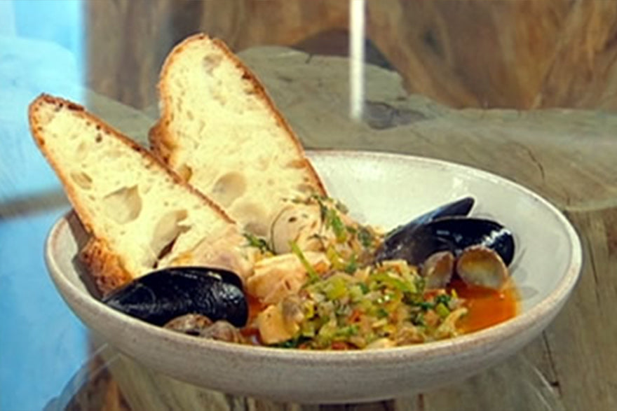 Spiced haddock with mussels and clams