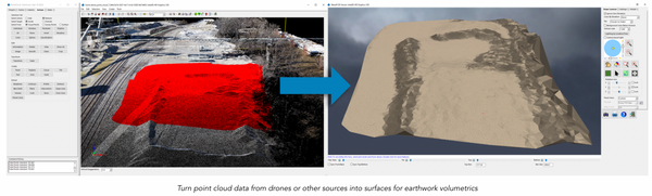 Carlson Takeoff R12 Software - Image Credit to Carlson - Turn point cloud data from drones or other sources into surfaces for earthwork volumetrics