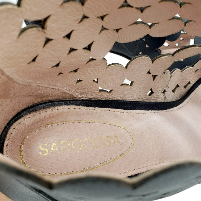 Saragossa Black Leather Cut Out Heels