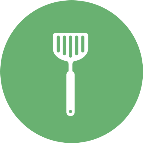 Spatula for frying vegan food made by New World Kitchen in Des Moines, Iowa