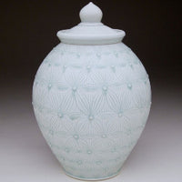 Hand Carved Porcelain Jar with Celadon Glaze