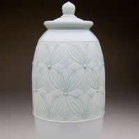 Hand Carved Porcelain Jar with Celadon Glaze