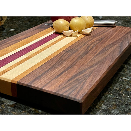 Walnut and exotic wood large cutting board – Turnip Rock Woodworks