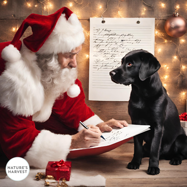 dog telling santa what he wants for christmas