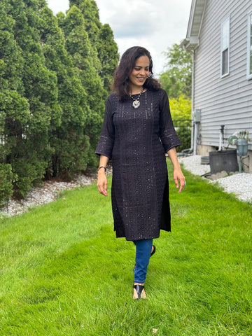 Handmade Chikankari Chanderi Kurta Black Kurti for Women, Long Ethnic  Tunic, Top, Shirt, Dress, Boho Gown for Women for All Occasion - Etsy  Ireland