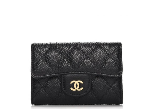 Chanel Classic Card Holder Quilted Caviar Silver-tone in Black