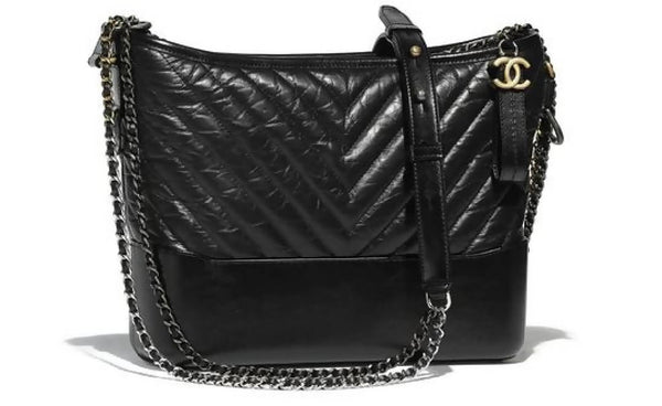 Chanel Black Chevron Quilted Aged Calfskin Small Gabrielle Hobo