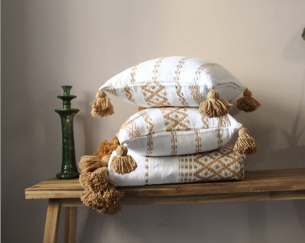 Moroccan Handwoven jacquard bed blanket saffron set