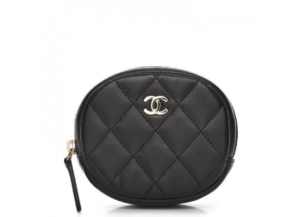 Chanel Zip Around Classic Coin Purse Quilted Diamond in Black