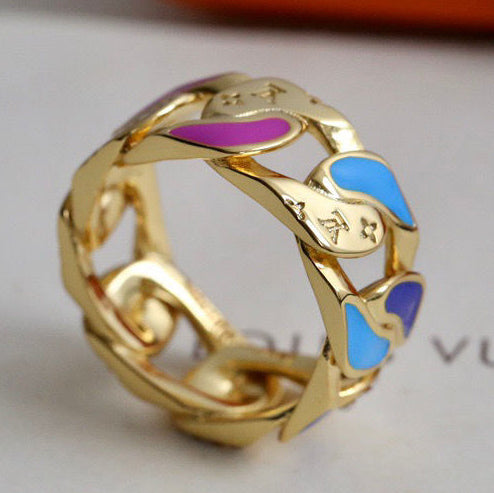 LV Louis Vuitton new letter ring fashion full diamond letter rin