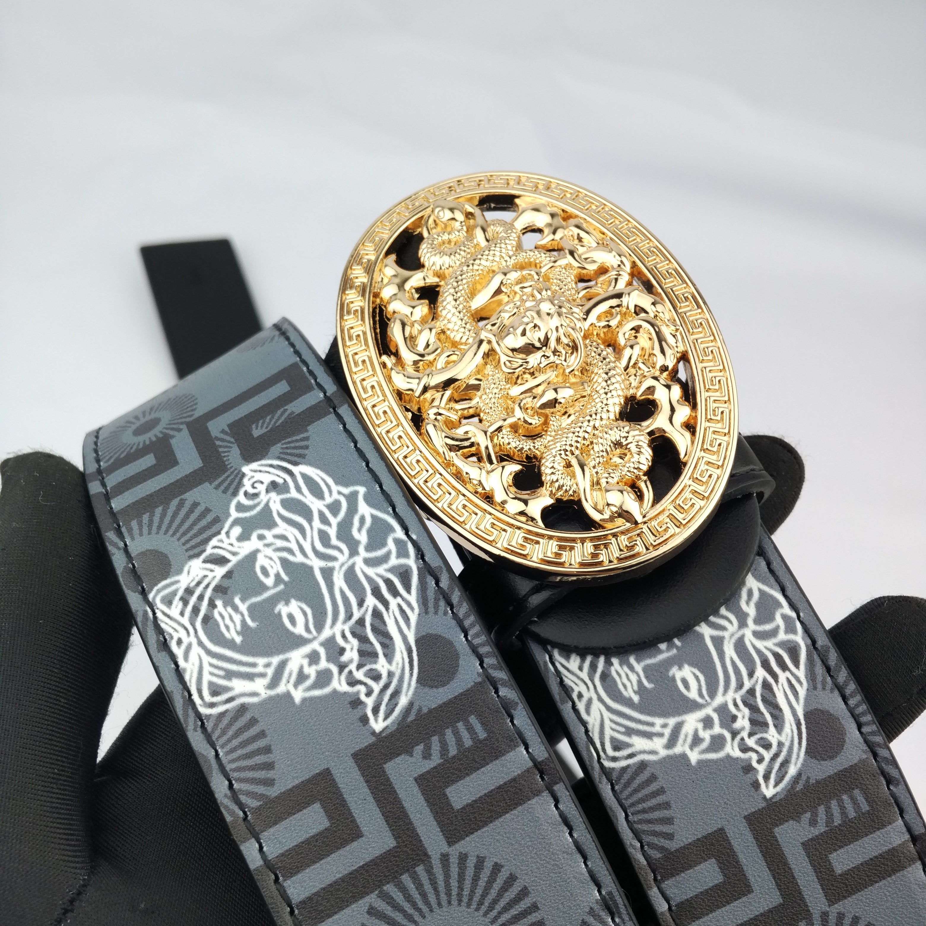 Versace printed Medusa round buckle casual trendy belt