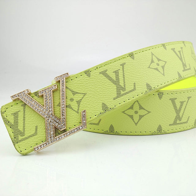 LV Louis Vuitton hot sale full diamond letter gold buckle men's and women's temperament belt