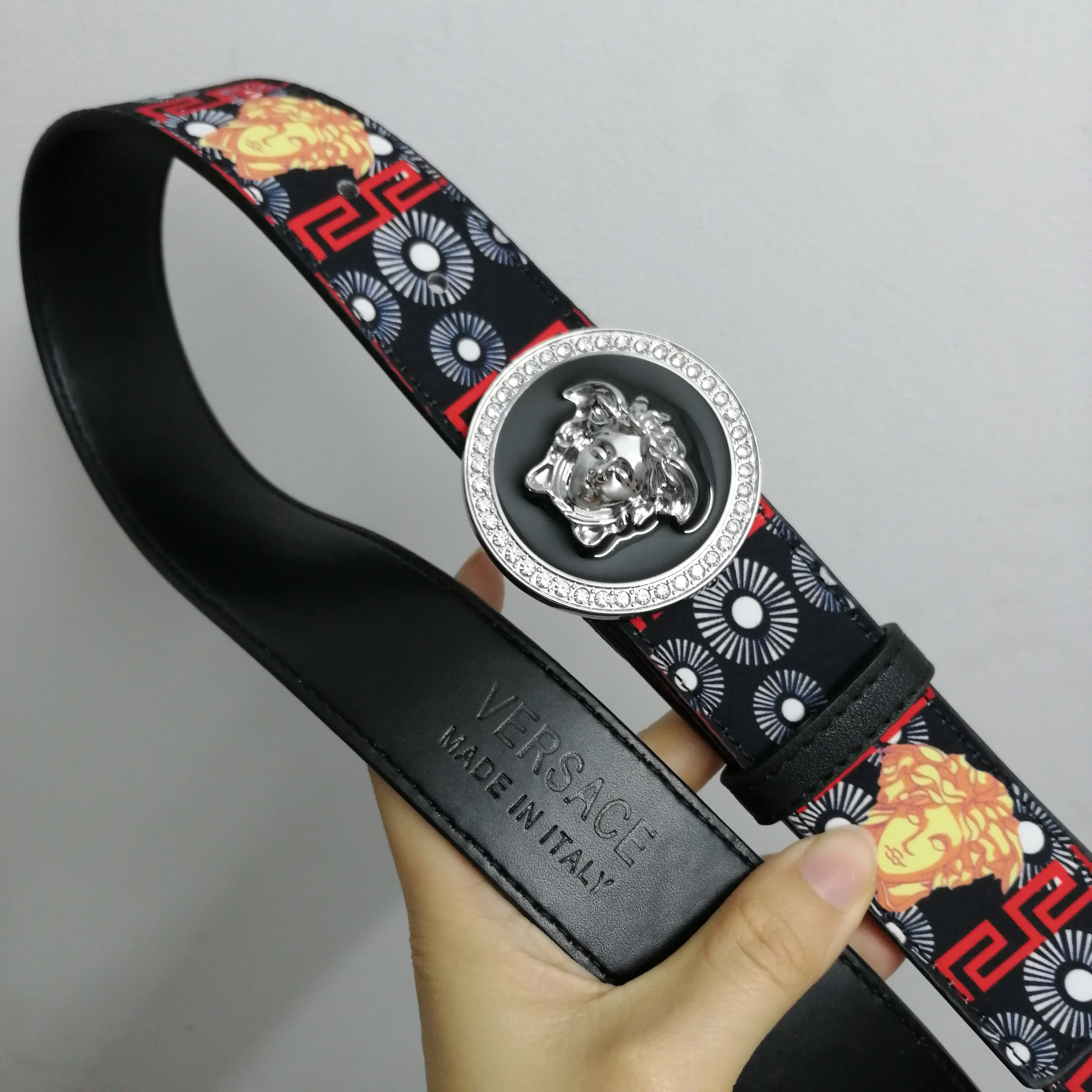 Versace printed men's and women's diamond buckle belt