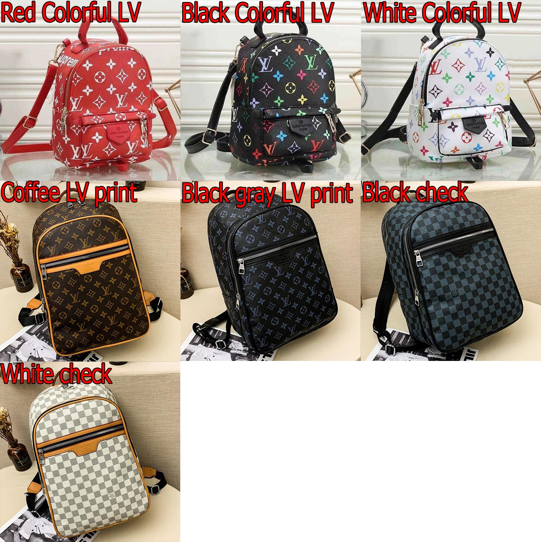 LV Louis Vuitton Women Fashion Daypack School Bag Leather Backpack