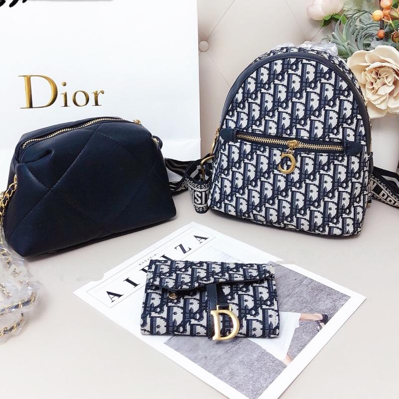 Dior Women Backpack Bag Wallet Handbag Three Piece Suit Black White Bag