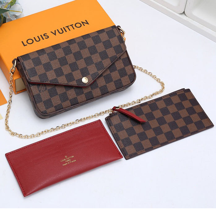 Louis Vuitton LV Fashion Three-piece Set Classic Check Letter Printing Key Case Card Case Clutch Bag