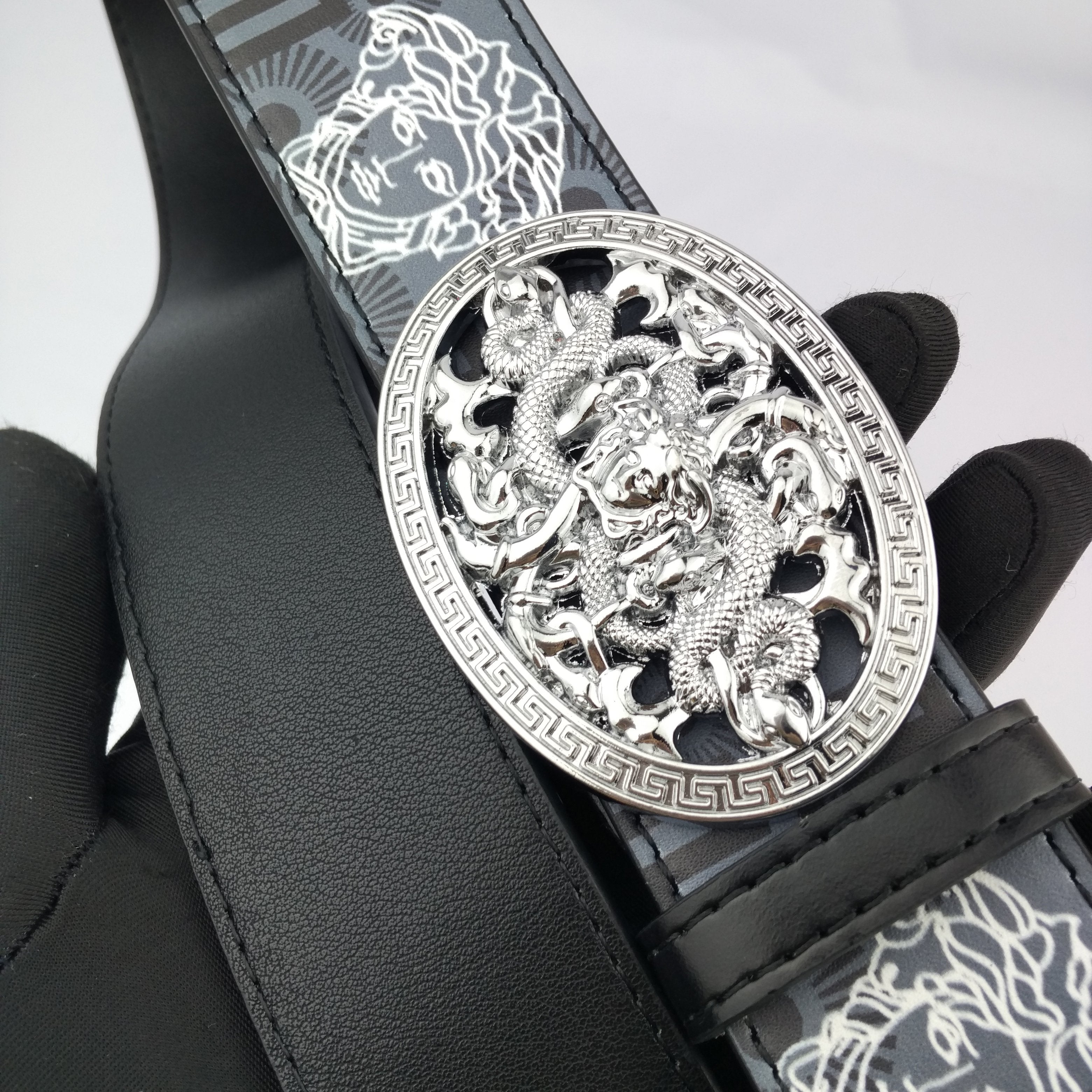 Versace printed Medusa round buckle casual trendy belt