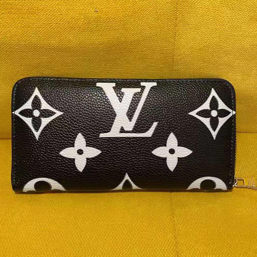 LV Louis Vuitton Classic Letter Printing Men's and Women's Long Clutch Zip Wallet Bag