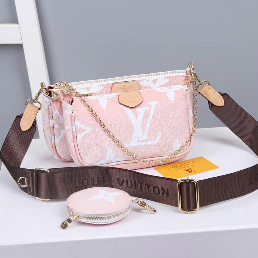 LV Louis Vuitton Gradient Color Letter Printing Three-piece Mahjong Bag Shoulder Bag Messenger Bag