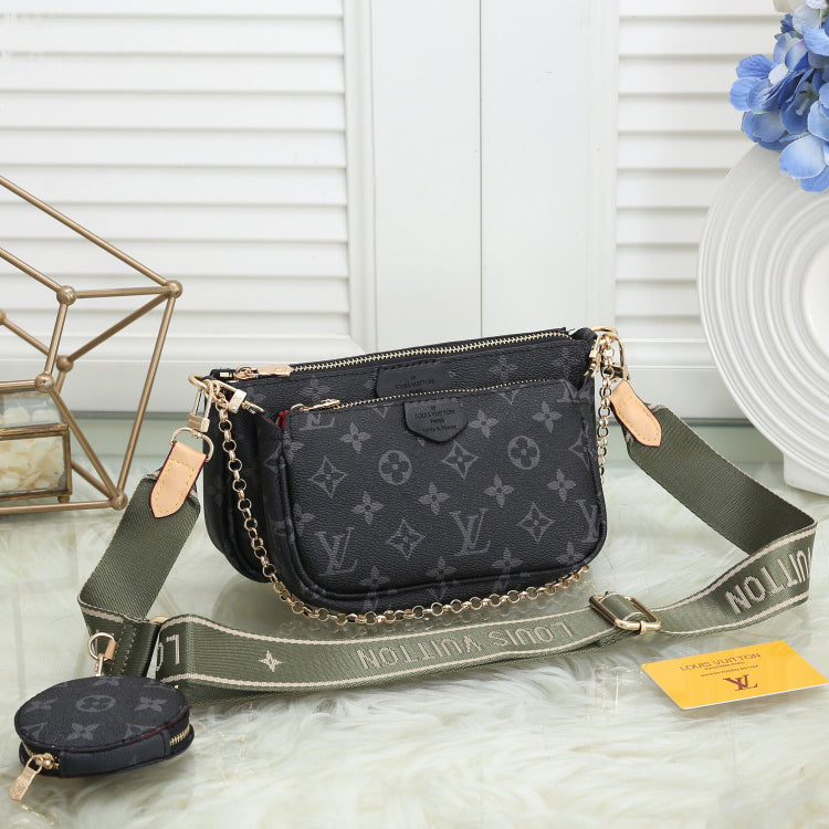 LV Louis Vuitton Hot Sale Classic Black Ladies Three-piece Mahjong Bag Shoulder Bag Shopping Bag Rou