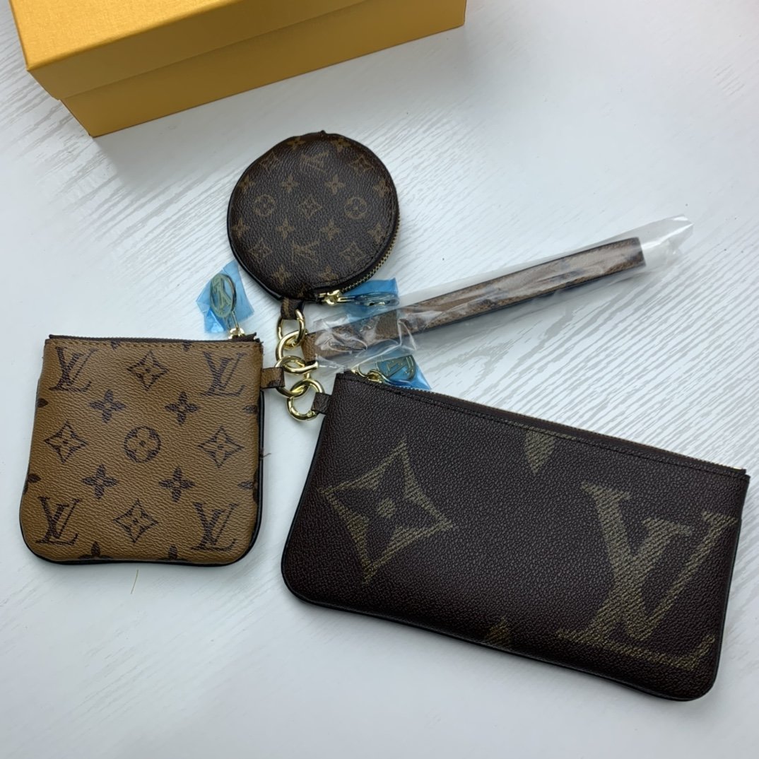 LV Fashionable three - piece zipper print purse lady with a small wallet card bag