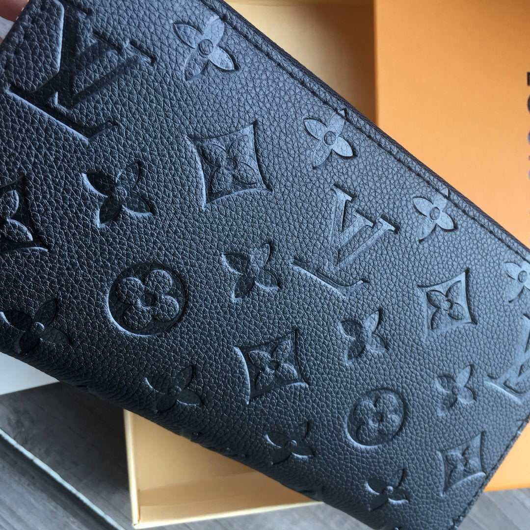 LV Louis Vuitton Fashion Diamond Embossed Letters Zipper Long Wallet Clutch bag