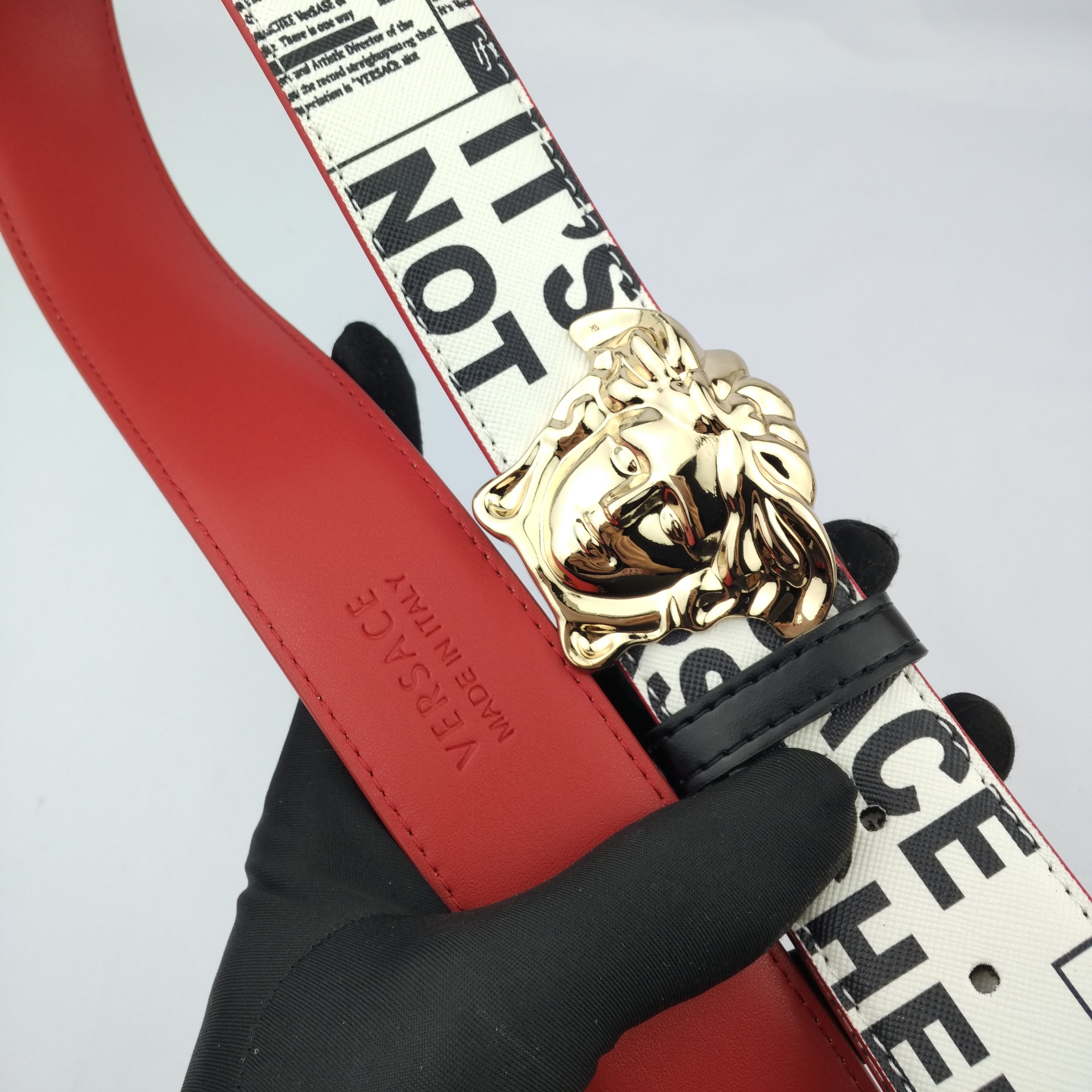 Versace letter print head buckle trendy fashion belt