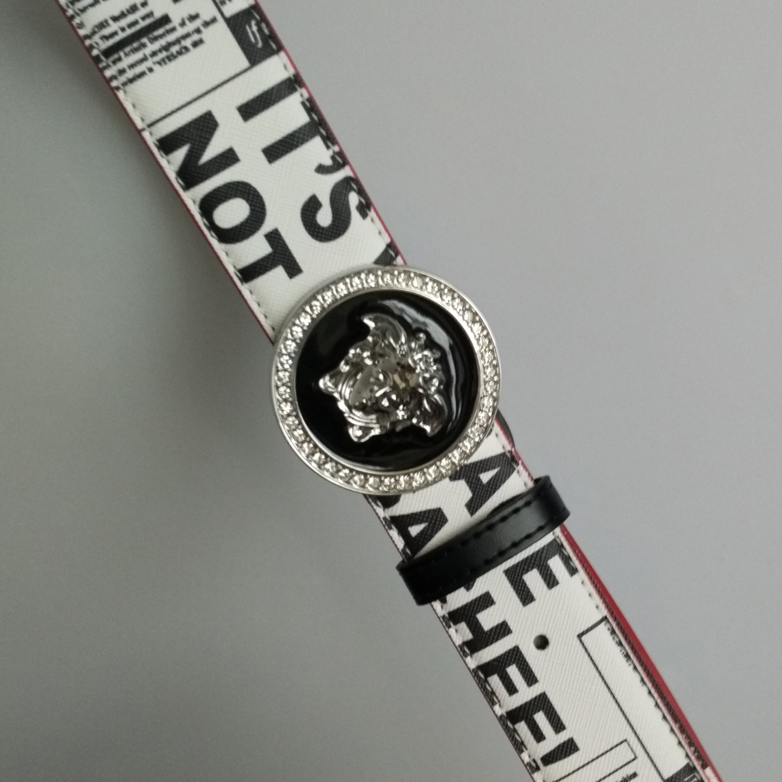 Versace Medusa Letter Print Diamond Round Buckle Belt