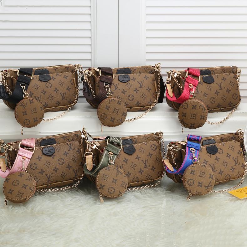 Louis Vuitton LV Hot Sale Brown Letter Print Lady Casual Three-Piece Shoulder Bag