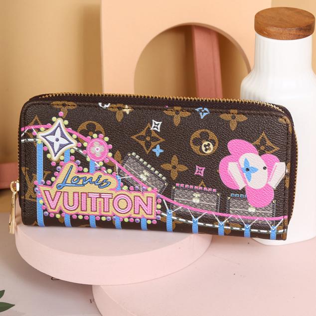 LV Louis Vuitton New Printed Letter Zipper Wallet Long Clutch Bag