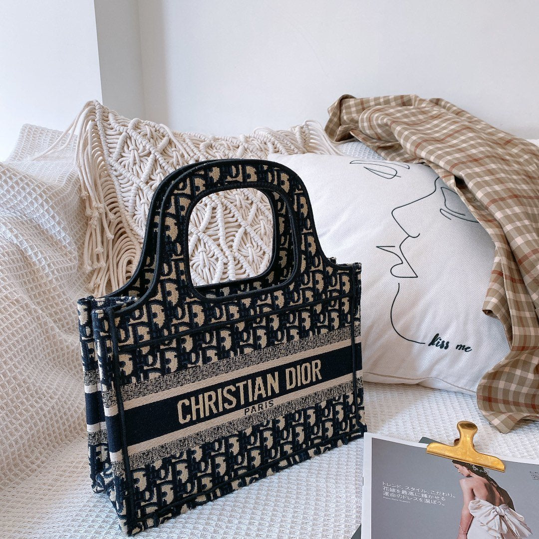 Dior book tote shopping bag large capacity concave style handbag
