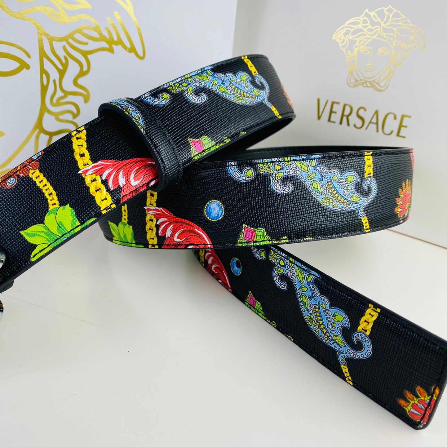 Versace men's fashion casual head buckle Medusa print belt